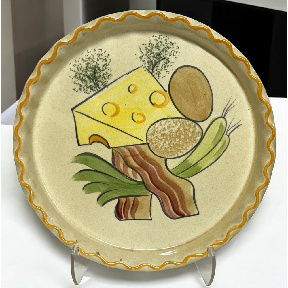 Vintage C.E. Springer Quiche Dish Platter 12" Shallow Ceramic 1970s Cheese Bacon